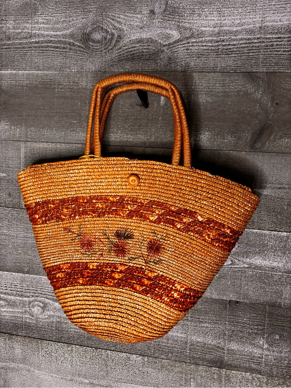 Handwoven Straw wicker Tote beach Bag in Warm Tan